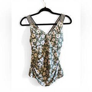 Summer Mae Green Floral Ruched Tankini Top 4 Small Tropical Beach Swimwear